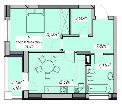 1-кімнатна 51.06 м² в ЖК Otrada Sky від забудовника, Одеса