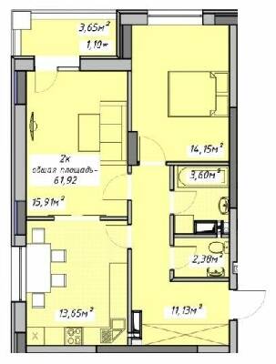 2-комнатная 61.92 м² в ЖК Otrada Sky от застройщика, Одесса