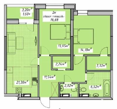 2-комнатная 76.68 м² в ЖК Otrada Sky от застройщика, Одесса