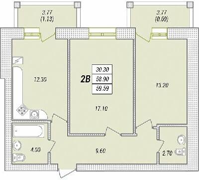 2-комнатная 59.59 м² в ЖК Парк Совиньон от 18 850 грн/м², пгт Таирово