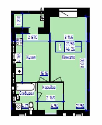 1-комнатная 46.26 м² в ЖК Парус от 16 200 грн/м², г. Черноморск