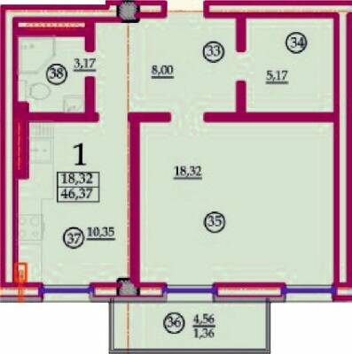 1-комнатная 46.37 м² в ЖК Вентимилья от 35 700 грн/м², Одесса