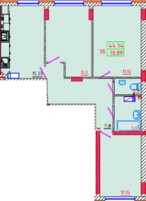 3-кімнатна 78.09 м² в ЖК Кольоровий бульвар від 16 950 грн/м², м. Чорноморск