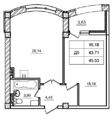 1-кімнатна 45.53 м² в ЖК Будинок біля моря від 18 400 грн/м², м. Южне