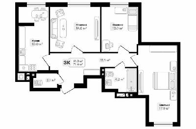 3-комнатная 71.4 м² в ЖК Auroom City от 19 000 грн/м², Львов