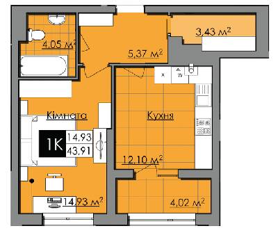 1-кімнатна 43.9 м² в ЖК Нове Життя від 18 000 грн/м², Львів