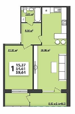 2-кімнатна 59.64 м² в ЖК М'ята Авеню від 14 200 грн/м², м. Винники