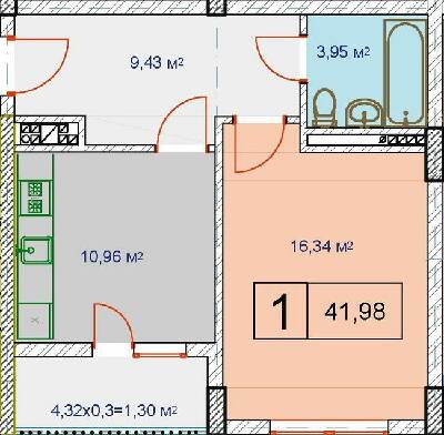 1-комнатная 41.98 м² в ЖК на ул. Расточье, 122 от застройщика, Львов