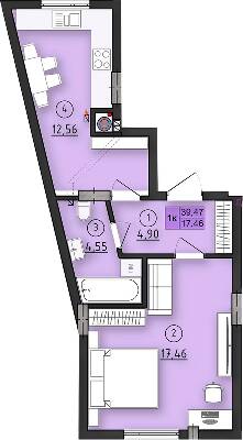 1-кімнатна 39.46 м² в ЖК вул. Довга, 30А від забудовника, Львів