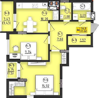 2-комнатная 54.5 м² в ЖК ул. Длинная, 30А от застройщика, Львов