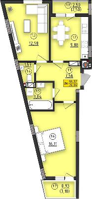 2-кімнатна 55.37 м² в ЖК вул. Довга, 30А від забудовника, Львів