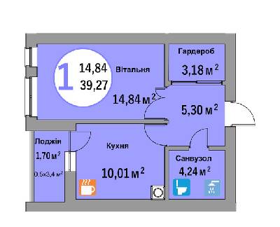 1-кімнатна 39.27 м² в ЖК Еко-дім на Батуринській від забудовника, Львів