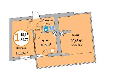 1-кімнатна 39.72 м² в ЖК Еко-дім на Батуринській від 37 800 грн/м², Львів