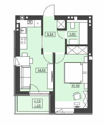 1-кімнатна 39.55 м² в ЖК Святий Миколай від 16 950 грн/м², м. Бібрка