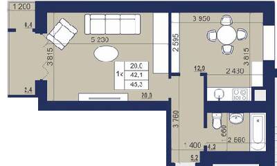 1-комнатная 45.3 м² в ЖК Набережный от 12 500 грн/м², г. Червоноград