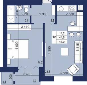 1-кімнатна 46.9 м² в ЖК Набережний від 12 500 грн/м², м. Червоноград