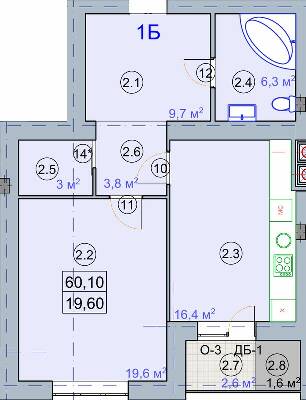 1-комнатная 60.1 м² в ЖК на ул. Первомайская, 7 от 19 600 грн/м², г. Бердянск