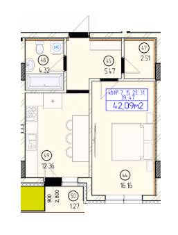 1-кімнатна 42.09 м² в ЖК Будапешт від 24 700 грн/м², Ужгород