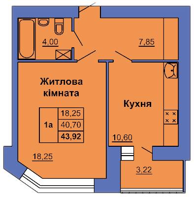 1-комнатная 43.92 м² в ЖК на ул. Сапиго, 2 от 25 000 грн/м², Полтава
