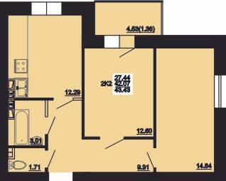 2-кімнатна 43.43 м² в ЖК Мирний від 16 000 грн/м², с. Розсошенці