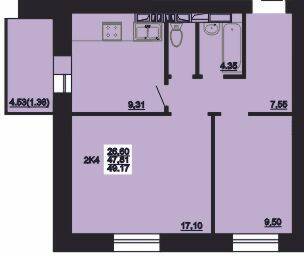 2-кімнатна 49.17 м² в ЖК Мирний від 16 000 грн/м², с. Розсошенці