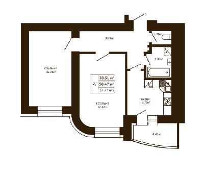 2-кімнатна 58.47 м² в ЖК Чайка від 17 500 грн/м², с. Чайки