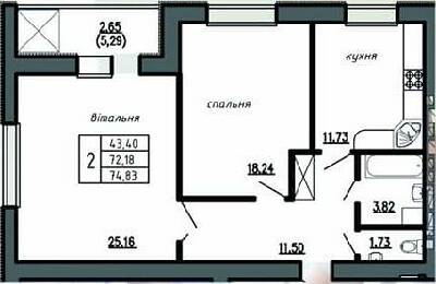 2-кімнатна 74.83 м² в ЖК Комфорт Лайф від 11 000 грн/м², м. Чортків