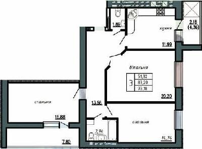 3-комнатная 93.18 м² в ЖК Комфорт Лайф от 11 000 грн/м², г. Чортков