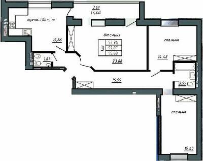 3-кімнатна 95.68 м² в ЖК Комфорт Лайф від 11 000 грн/м², м. Чортків