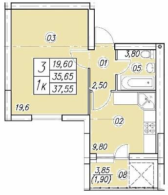 1-кімнатна 37.55 м² в ЖК Аквамарин від 14 500 грн/м², Тернопіль