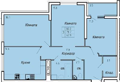 3-кімнатна 82.2 м² в ЖК Atlanta Tower від 16 450 грн/м², Тернопіль