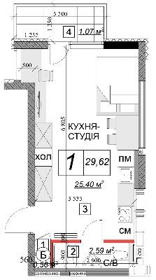 1-кімнатна 29.62 м² в ЖК Якісне житло від 11 400 грн/м², м. Кам`янець-Подільський