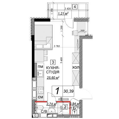 1-кімнатна 30.39 м² в ЖК Якісне житло від 10 100 грн/м², м. Кам`янець-Подільський