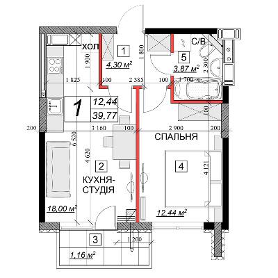 1-комнатная 39.77 м² в ЖК Качественное жилье от 10 100 грн/м², г. Каменец-Подольский