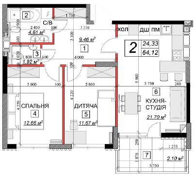 2-комнатная 64.12 м² в ЖК Качественное жилье от 9 600 грн/м², г. Каменец-Подольский