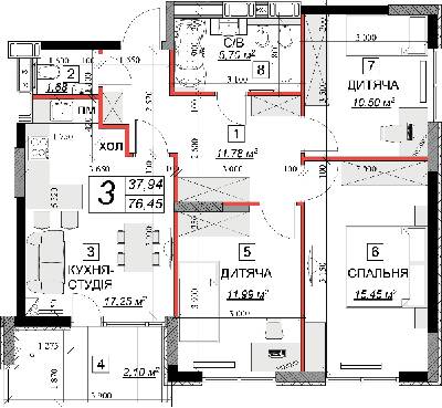 3-комнатная 76.45 м² в ЖК Качественное жилье от 10 900 грн/м², г. Каменец-Подольский