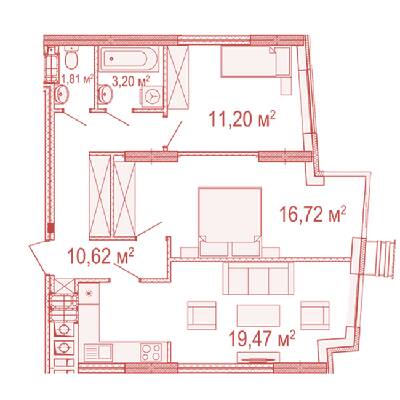 2-комнатная 63.02 м² в ЖК Crystal Avenue от застройщика, с. Петропавловская Борщаговка