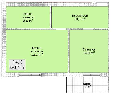 1-комнатная 56.1 м² в ЖК Хмельницкое шоссе, 40 от 23 050 грн/м², Винница