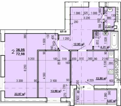 2-комнатная 72.98 м² в ЖК Мира-3 от 14 000 грн/м², Харьков