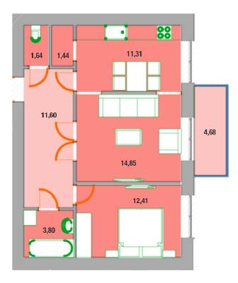 2-комнатная 55.8 м² в ЖК Престиж Таун от застройщика, Ивано-Франковск