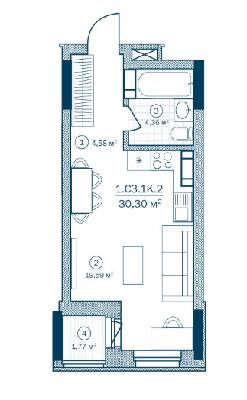 Студия 30.3 м² в ЖК Rusaniv Residence от 25 250 грн/м², Киев