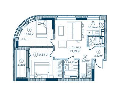 2-кімнатна 71.89 м² в ЖК Rusaniv Residence від 28 455 грн/м², Київ