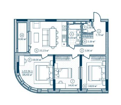 3-комнатная 96.43 м² в ЖК Rusaniv Residence от 42 527 грн/м², Киев