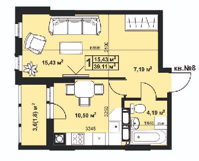 1-комнатная 39.11 м² в ЖК Андреевский от 14 800 грн/м², г. Прилуки