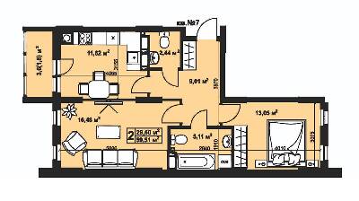 2-комнатная 59.51 м² в ЖК Андреевский от 14 400 грн/м², г. Прилуки