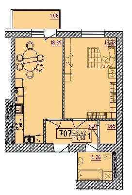 1-комнатная 48.42 м² в ЖК Парк Морской от 16 500 грн/м², г. Южное