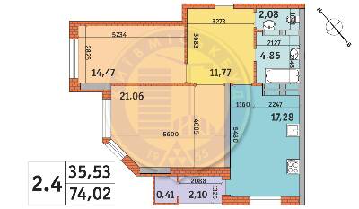 2-комнатная 74.02 м² в ЖК Гвардейский от 75 060 грн/м², Киев