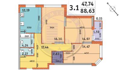 3-комнатная 88.63 м² в ЖК Гвардейский от 55 450 грн/м², Киев