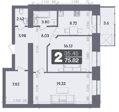 2-комнатная 75.82 м² в ЖК Стандарт от 23 200 грн/м², Полтава