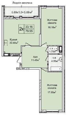 2-кімнатна 79.97 м² в ЖК Святобор від 41 586 грн/м², Київ